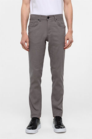 Gri Slim Fit 5 Cep Kalıp Armürlü Kanvas Pantolon