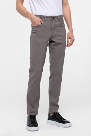 Gri Slim Fit 5 Cep Kalıp Armürlü Kanvas Pantolon