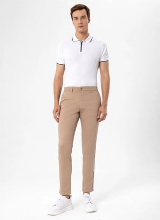 Süvari Bej Erkek Slim Fit Armürlü Pantolon PN2020500702