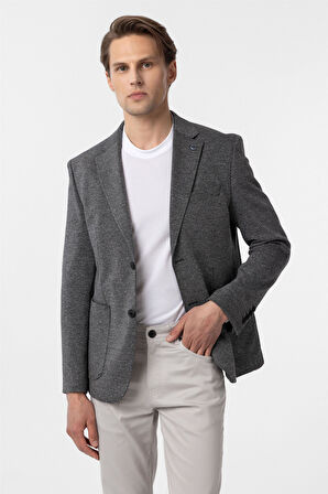 Siyah Slim Fit Desenli Mono Yaka 6 Drop Ceket