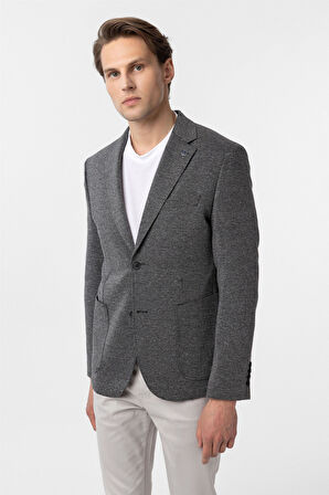 Siyah Slim Fit Desenli Mono Yaka 6 Drop Ceket