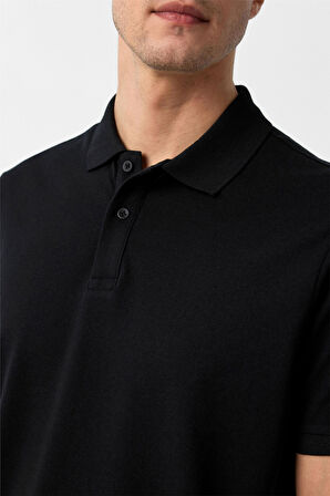 Siyah Regular Armürlü Polo Yaka Tişört