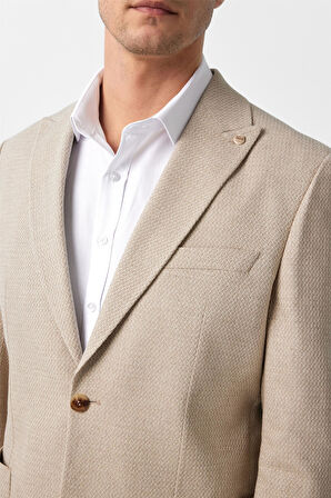 Bej Slim Fit Desenli Sivri Yaka 6 Drop Ceket