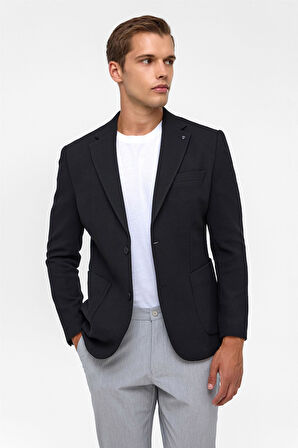 Siyah Slim Fit Desenli Mono Yaka 6 Drop Ceket