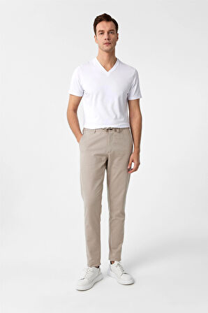 Bej Slim Fit Armürlü Jogger Pantolon