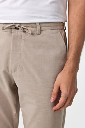 Bej Slim Fit Armürlü Jogger Pantolon