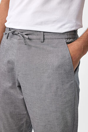 Süvari Dar Kalıp Keten Görünümlü Bağcıklı Jogger Pantolon