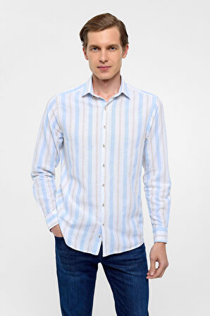 Buz Mavi Slim Düz Klasik Yaka Gömlek