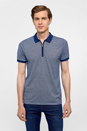Lacivert Slim Fit Baskılı Polo Yaka Tişört