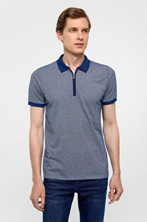 Lacivert Slim Fit Baskılı Polo Yaka Tişört