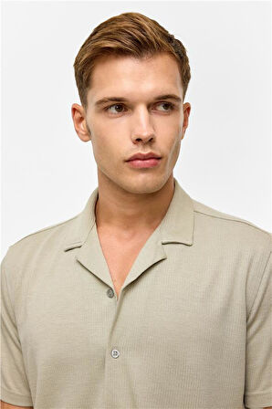 Beyaz Slim Fitilli Apaş Yaka Gömlek