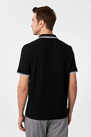 Siyah Regular Armürlü Polo Yaka Tişört