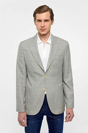 Su Yeşili Slim Fit Desenli Sivri Yaka 6 Drop Ceket