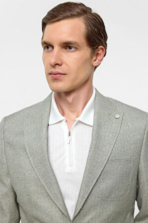 Su Yeşili Slim Fit Desenli Sivri Yaka 6 Drop Ceket