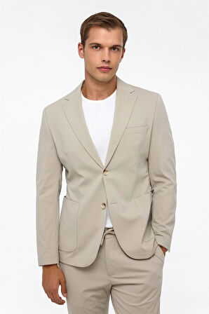 Bej Slim Düz Mono Yaka 6 Drop Spor Takım Elbise