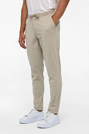 Bej Slim Armürlü Jogger Pantolon