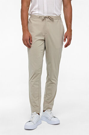 Bej Slim Armürlü Jogger Pantolon