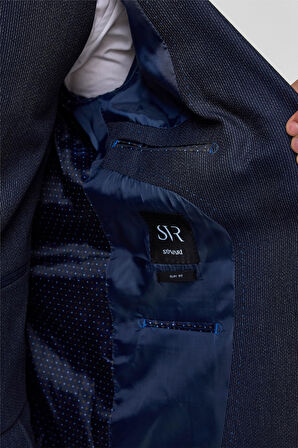 Lacivert Slim Desenli Mono Yaka 6 Drop Yelekli Takım Elbise