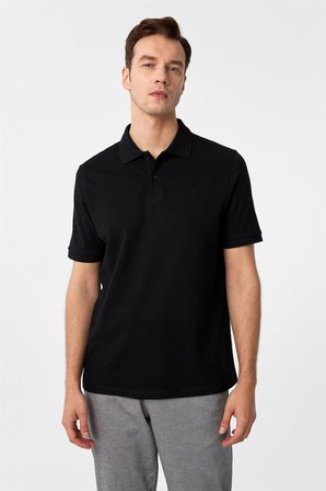 Siyah Regular Düz Polo Yaka Tişört