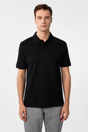 Siyah Regular Düz Polo Yaka Tişört