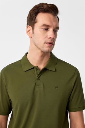 Haki Regular Düz Polo Yaka Tişört