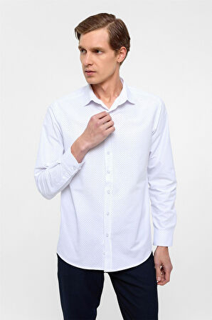 Lacivert Regular Fit Baskılı Klasik Yaka Gömlek