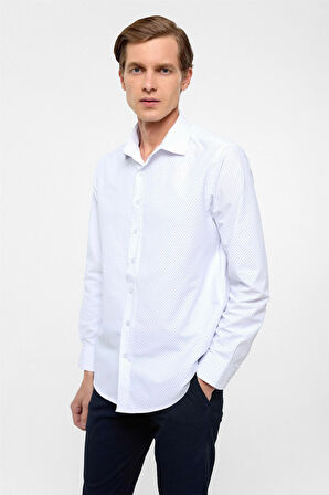 Lacivert Regular Fit Baskılı Klasik Yaka Gömlek