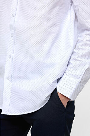 Lacivert Regular Fit Baskılı Klasik Yaka Gömlek