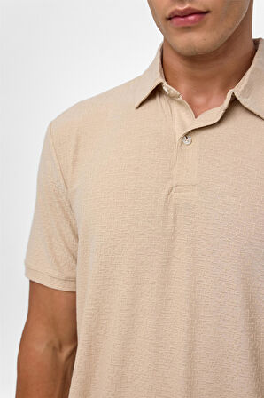 Bej Regular Düz Polo Yaka Tişört