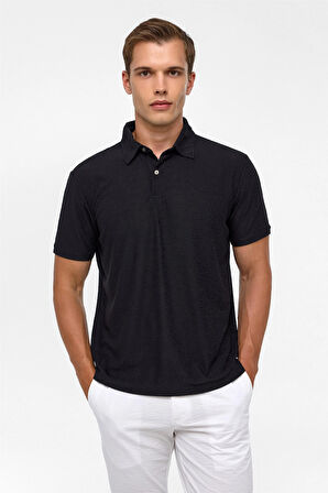 Siyah Regular Düz Polo Yaka Tişört