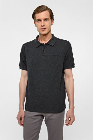 Antrasit Regular Armürlü Polo Yaka Tişört
