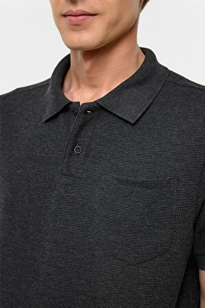 Antrasit Regular Armürlü Polo Yaka Tişört