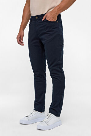 Lacivert Slim 5 Cep Kalıp Armürlü Pantolon