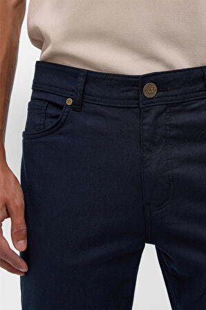 Lacivert Slim 5 Cep Kalıp Armürlü Pantolon