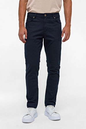 Lacivert Slim 5 Cep Kalıp Armürlü Pantolon