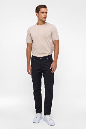 Siyah Slim 5 Cep Kalıp Armürlü Pantolon