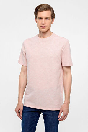 Koyu Pembe Regular Armürlü Bisiklet Yaka Tişört