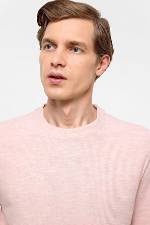 Koyu Pembe Regular Armürlü Bisiklet Yaka Tişört