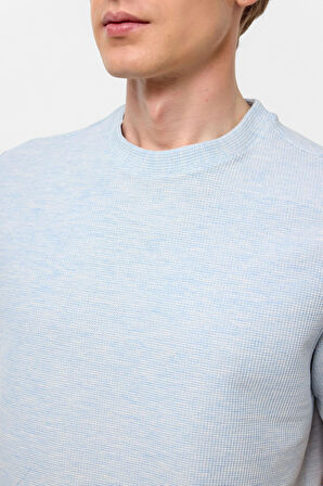 Buz Mavi Regular Armürlü Bisiklet Yaka Tişört