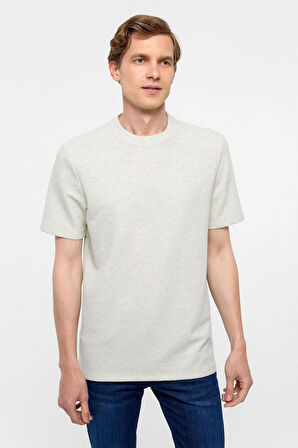 Yeşil Regular Armürlü Bisiklet Yaka Tişört