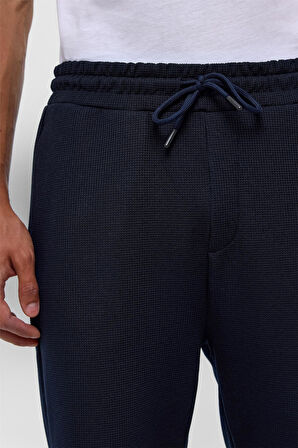 Lacivert Regular Armürlü Örme Şort