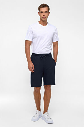 Lacivert Regular Armürlü Örme Şort