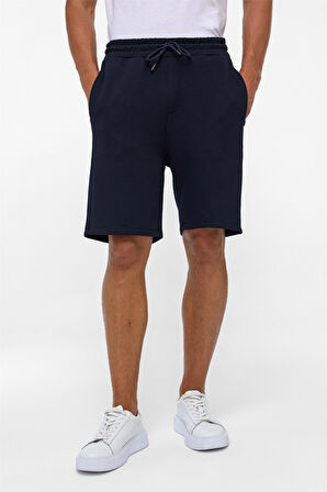 Lacivert Regular Armürlü Örme Şort