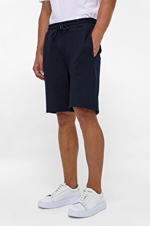 Lacivert Regular Armürlü Örme Şort