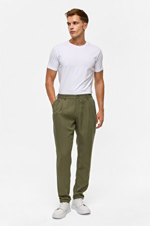 Koyu Haki Slim Armürlü Jogger Pantolon