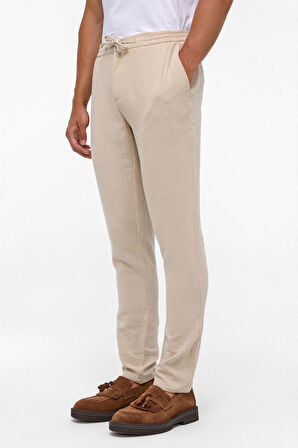 Bej Slim Düz Jogger Pantolon