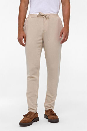 Bej Slim Düz Jogger Pantolon