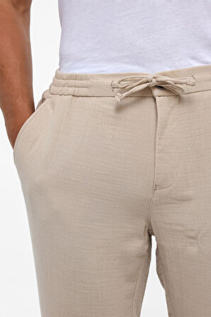 Bej Slim Düz Jogger Pantolon