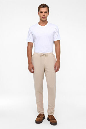 Bej Slim Düz Jogger Pantolon