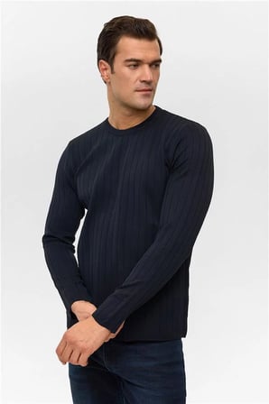 Lacivert Regular Bisiklet Yaka Kazak